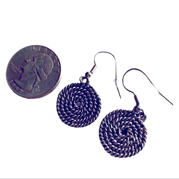 Silver Tone with Gold Tone Disk Necklace & Pierced Earring Set - Picture 4 of 4